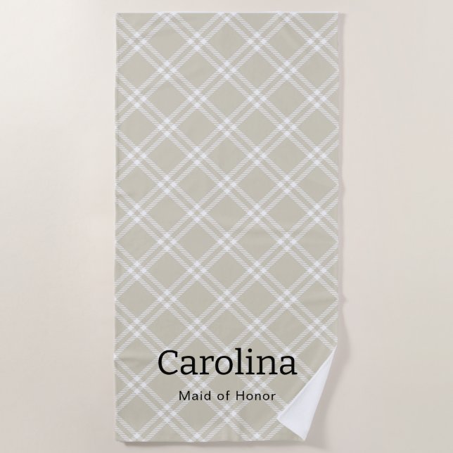 Modern Beige Plaid Bridesmaid  Beach Towel (Front)