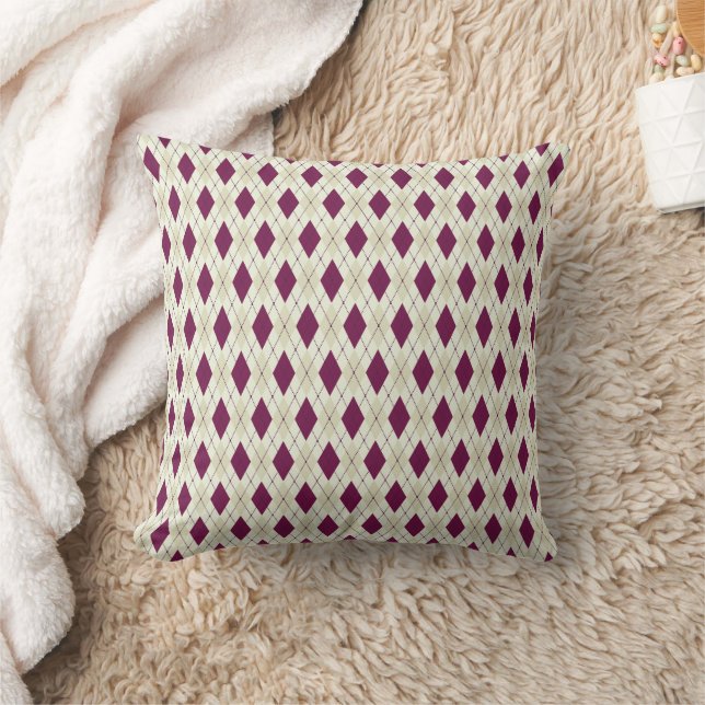 Modern Beige Purple Argyle Geometric Cushion (Blanket)