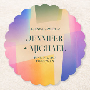 Modern Beige Purple Engagement Announcement Paper Coaster