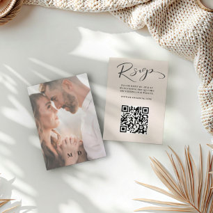 Modern Beige QR Code RSVP Wedding Card