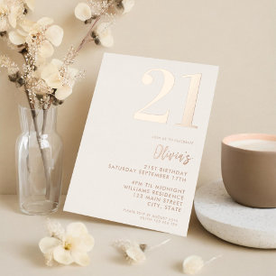 Modern Beige Rose Gold Elegant 21st Birthday