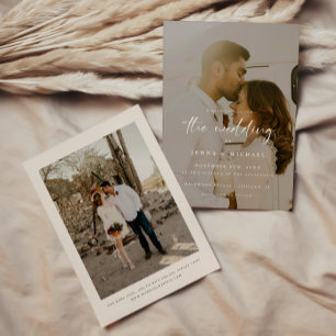 Modern Beige Script 2-Photo Wedding Invitation