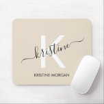 Modern beige script monogram name mouse pad<br><div class="desc">Modern beige script monogram name mouse pad</div>