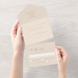 Modern Beige Script Wedding All In One Invitation