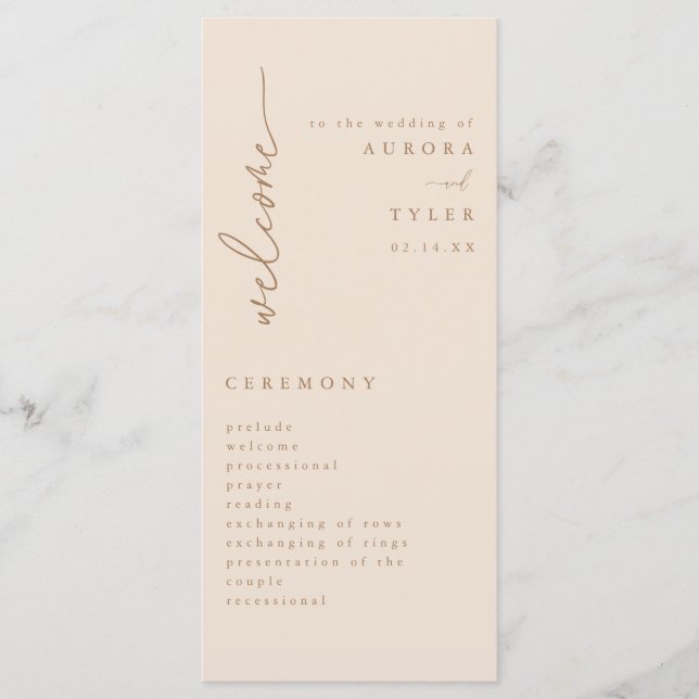 Modern Beige Script Wedding Program Programme (Front)