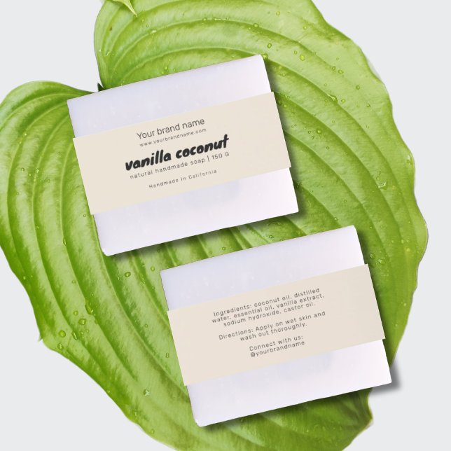 Modern beige soap packaging ingredients wrap label invitation belly band (Creator Uploaded)