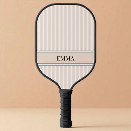 Modern Beige Stripes Elegant Black Custom Name Pickleball Paddle