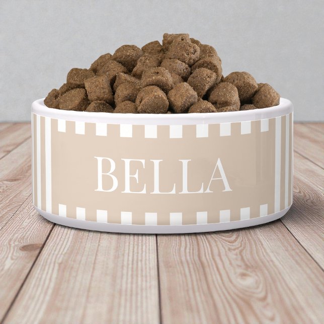 Modern Beige Stripes Pattern Personalized Dog Pet (Modern Beige Stripes Pattern Personalized Dog Pet Bowl)