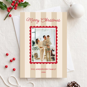 Modern Beige Stripes Photo Christmas Holiday Card