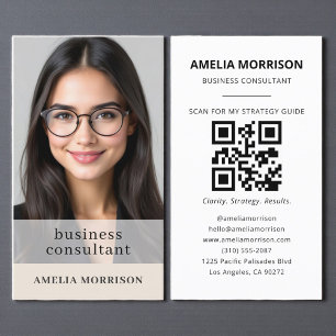 Modern Beige Taupe Consultant QR Code Photo  Business Card
