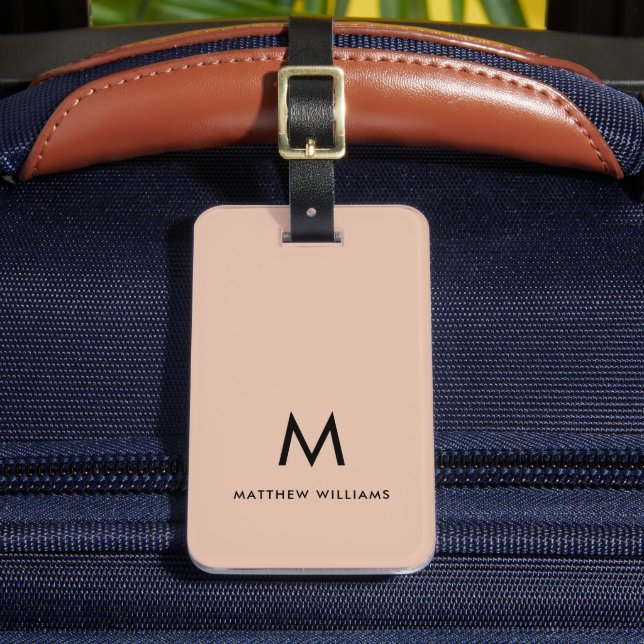 Modern Beige Taupe Minimal Monogram Custom Luggage Tag (Front Insitu 2)