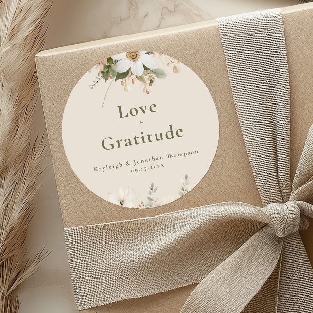 Modern Beige Watercolor Floral Wedding Classic Round Sticker (Creator Uploaded)