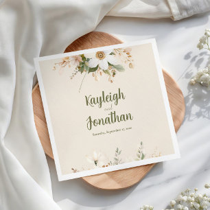 Modern Beige Watercolor Floral Wedding Napkin