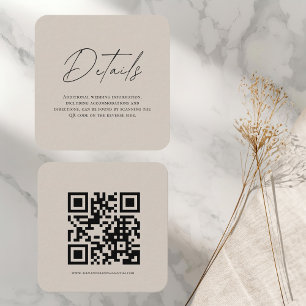 Modern Beige Wedding Details Card with QR Code