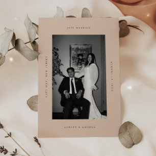 Modern Beige Wedding Just Married Photo Elopement Announcement