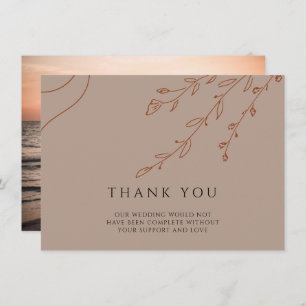 Modern Beige Wedding Thank You Card with Photo