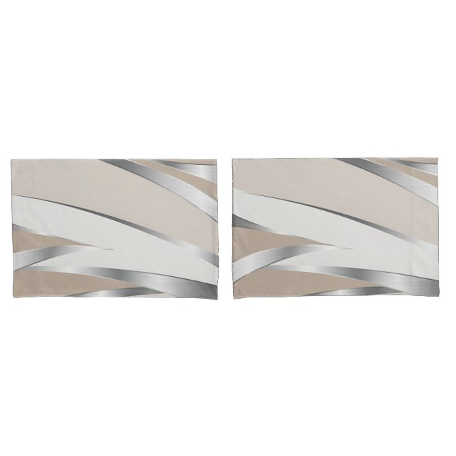 Modern Beige, white and silver abstract  Pillowcase (Front-Set)