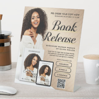Modern Beige & White Author Book Launch Release Pedestal Sign