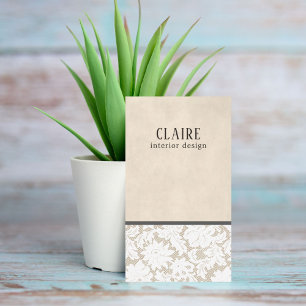 Modern Beige White Lace Pattern Interior Designer Business Card