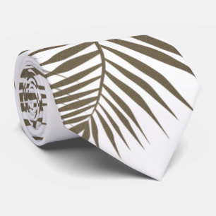 Modern Beige & White Palm Leaves Tie