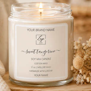 Modern beige white Personalised Candle Label