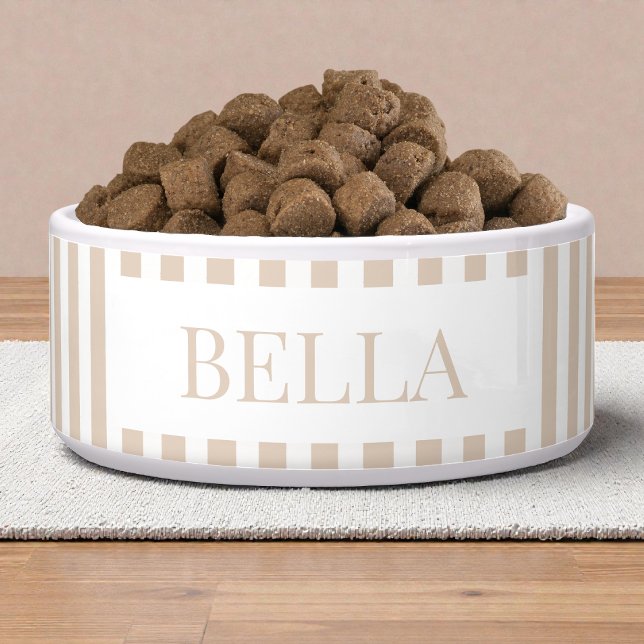 Modern Beige White Stripes Pattern Minimal Dog Pet (Modern Beige White Stripes Pattern Minimal Dog Pet Bowl)