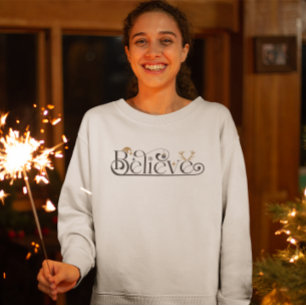 Modern Believe Calligraphy Christmas Sweatshirt