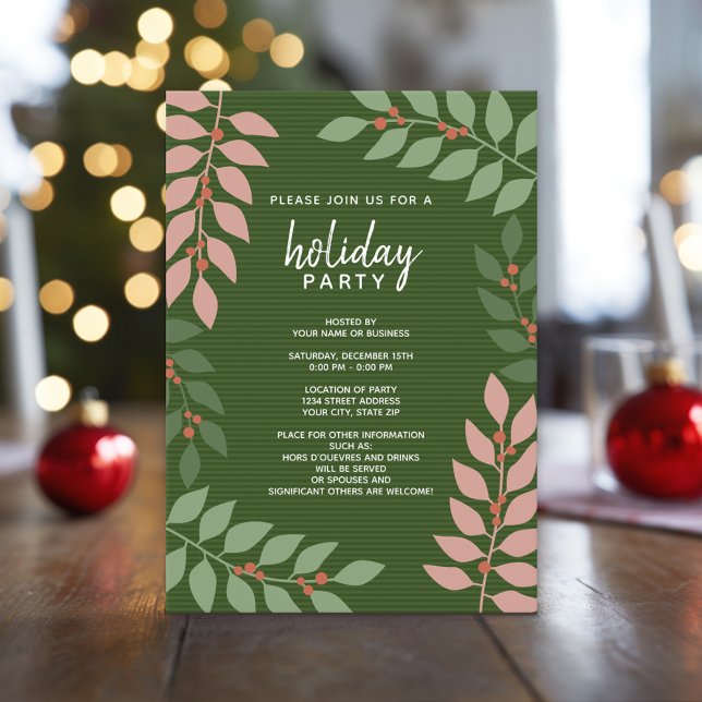 modern berries eucalyptus branches Holiday Party Invitation (Custom Holiday Invitation - Modern Botanical)