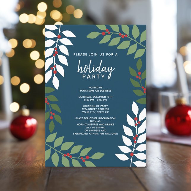 modern berries eucalyptus Download Holiday Party Invitation (Custom Holiday Invitation - Modern Botanical)