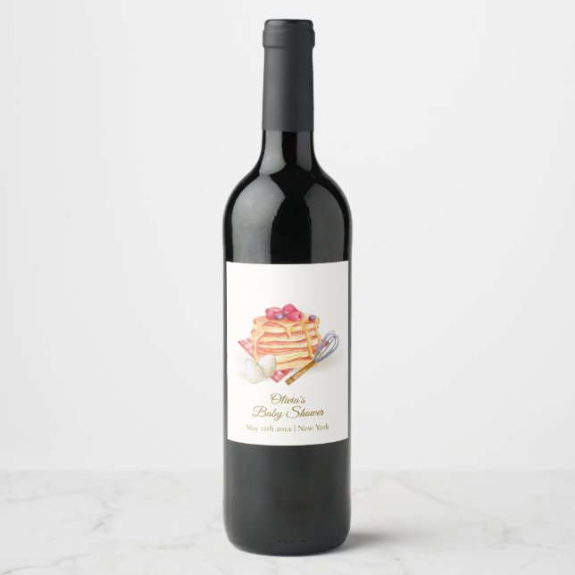 Modern Berry Pancake Egg Whisk Brunch Baby Shower  Wine Label (Front)