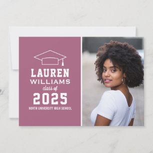 Modern Berry Pink Photo Graduation Party Invitation