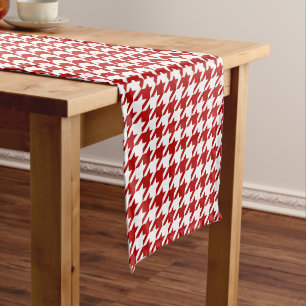 Modern Berry Red Houndstooth Short Table Runner