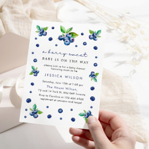 Modern Berry Sweet Baby Shower Blueberries Invitation
