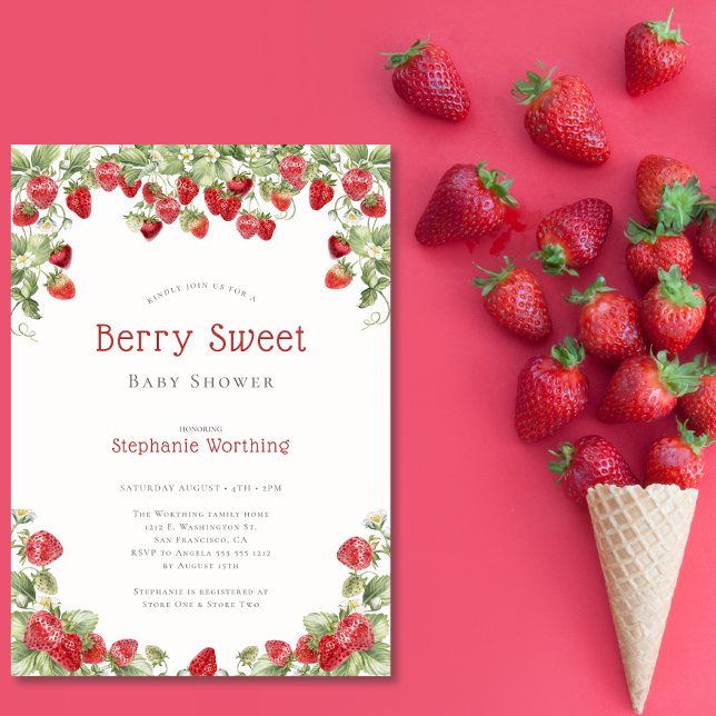 Modern Berry Sweet Strawberry Baby Shower Invitation (Creator Uploaded)