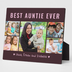 Modern Best Auntie Ever 5 Photo Collage Template Plaque