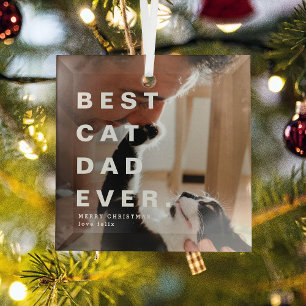 Modern BEST CAT DAD EVER Custom Photo Glass Tree Decoration