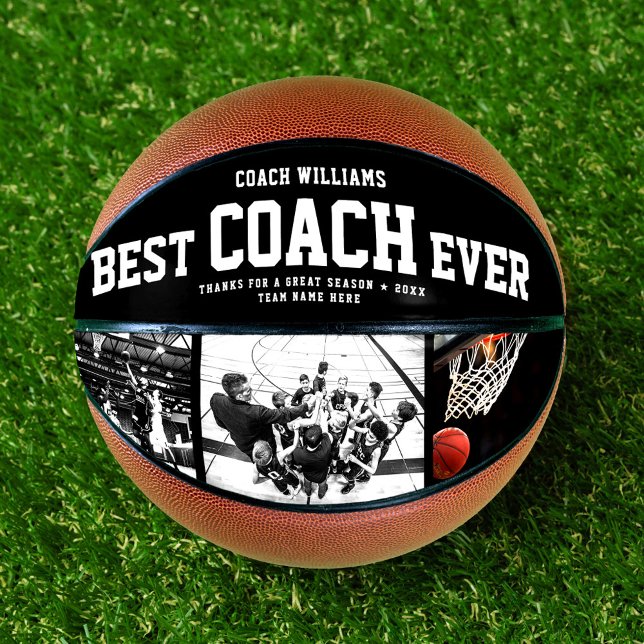 Modern BEST COACH EVER Cool Trendy Photo Collage Basketball (Creator Uploaded)