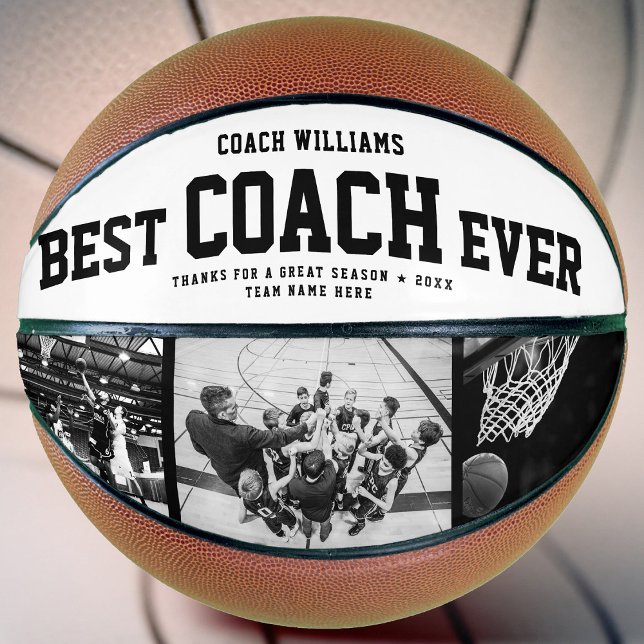 Modern BEST COACH EVER Cool Trendy Photo Collage Basketball (Creator Uploaded)