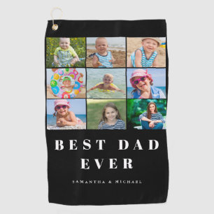 Modern Best Dad 9 Photo Name Golf Towel