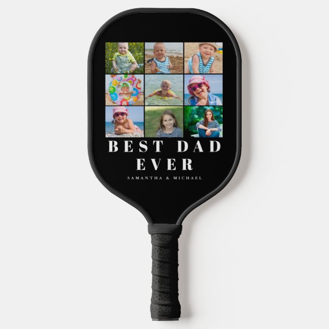 Modern Best Dad 9 Photo Name  Pickleball Paddle (Front)