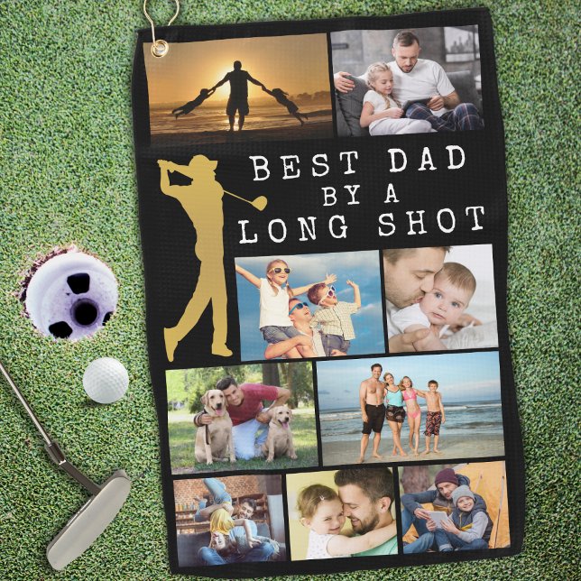 Modern BEST DAD BY A LONG SHOT 9 Photo Collage Golf Towel (Creator Uploaded)