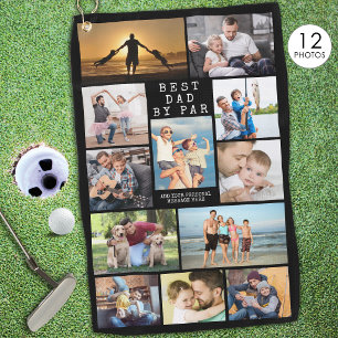 Modern BEST DAD BY PAR Photo Collage Personalised Golf Towel