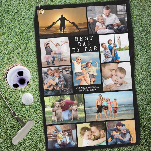 Modern BEST DAD BY PAR Photo Collage Personalised Golf Towel (Creator Uploaded)