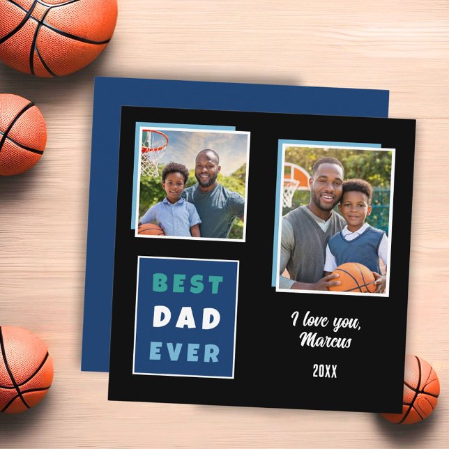 Modern Best Dad Ever 2 Photo Collage Father's Day Holiday Card (Creator Uploaded)