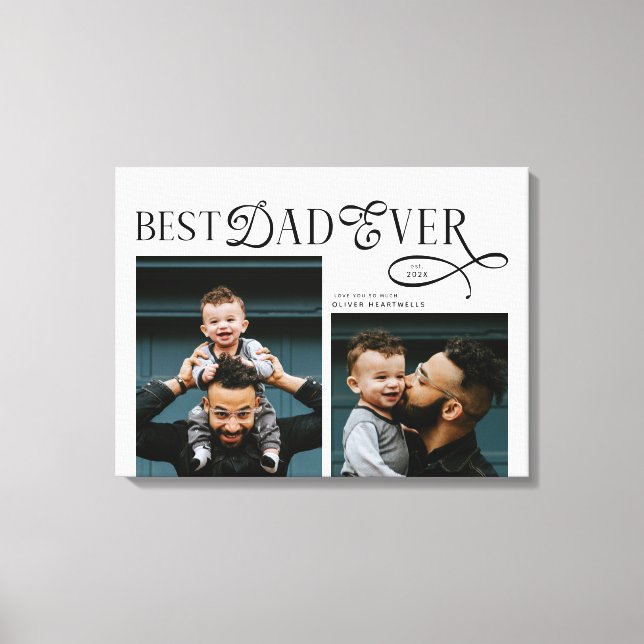 Modern Best Dad Ever 2 Photos Fathers Day Gifts Canvas Print (Front)