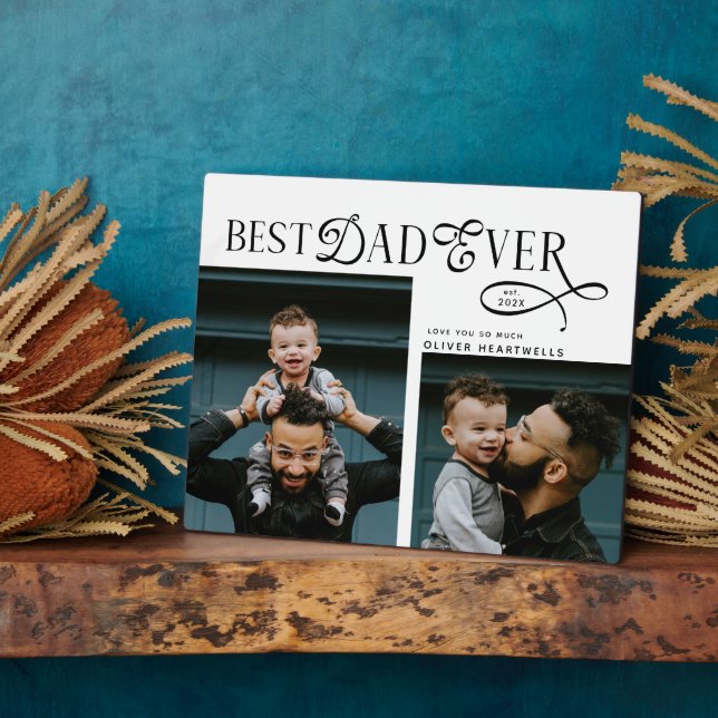 Modern Best Dad Ever 2 Photos Fathers Day Gifts Plaque (Side)
