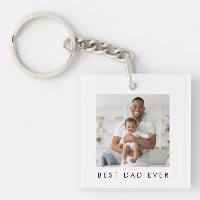 Modern Best Dad Ever 2 Photos Key Ring (Front)