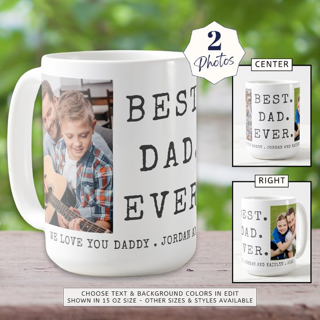 Modern BEST DAD EVER 2 Photos Personalised Coffee Mug (Creator Uploaded)