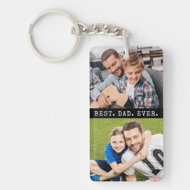 Modern BEST DAD EVER 2 Photos Personalised Key Ring (Front)