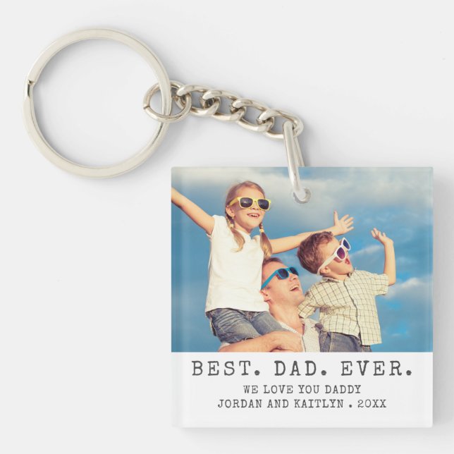 Modern BEST DAD EVER 2 Photos Personalised Key Ring (Front)